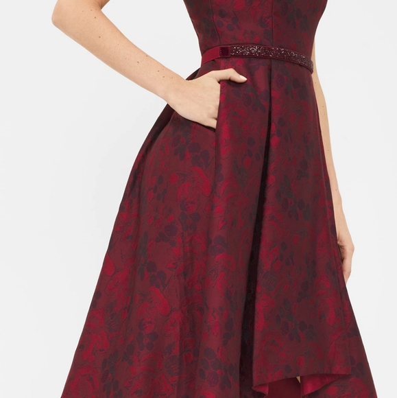 whbm burgundy high-low jacquard dress - Picture 6 of 7